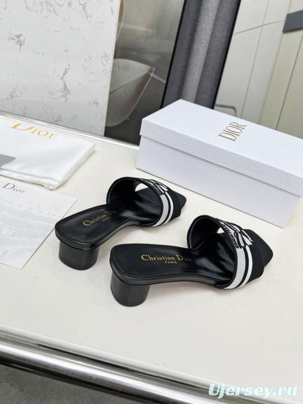 2025 Women Dior Black White Fabric Leather Mid-heel LY00200