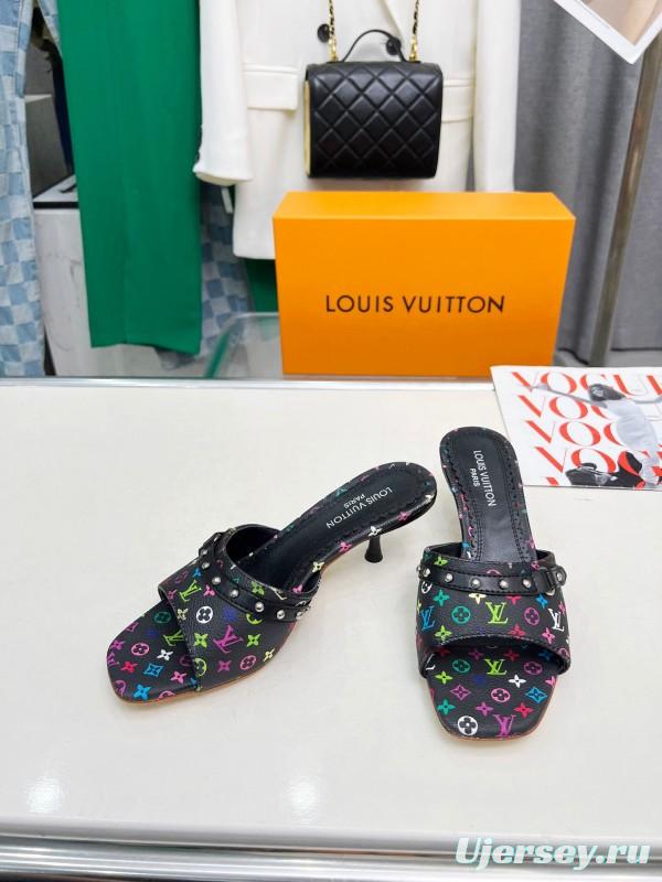 2025 Women Louis Vuitton Multicolor Leather Heeled Mules LY00260