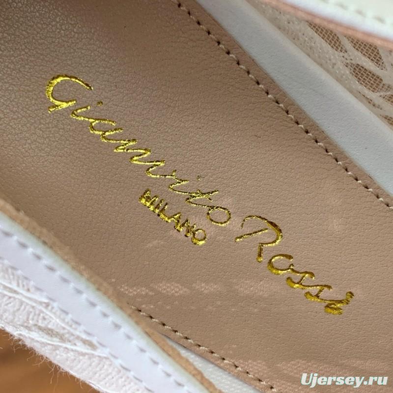 2025 Women Gianvito Rossi White Lace Leather Pumps KFY00280