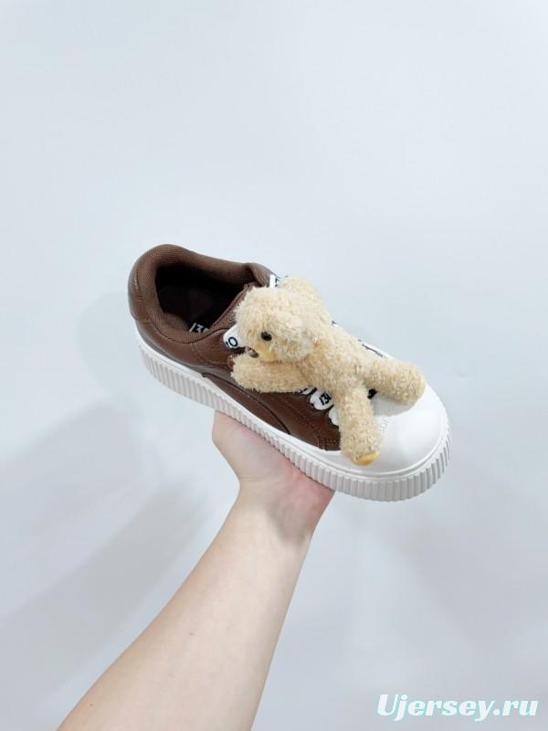 2025 Women 13DE MARZO Brown White Leather Plush Toy Sneakers KFY00300