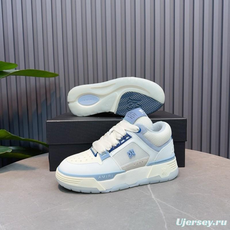 2024 Unisex Amiri White Blue Leather Mesh Sneakers MJ00360