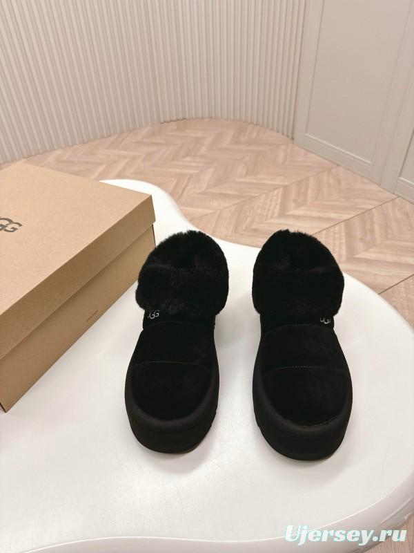 2024 UGG Black Suede Sheepskin Slippers