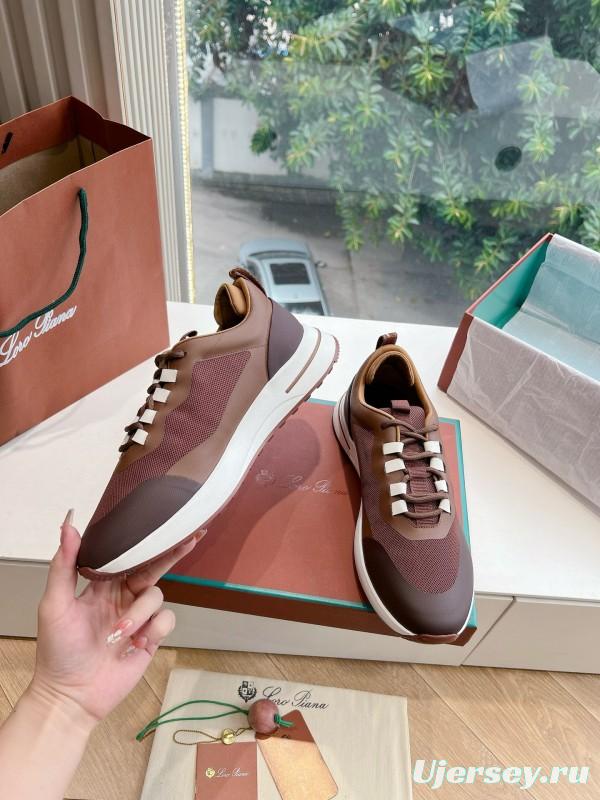 2024 Unisex Le Parmentier Brown Beige Mesh Leather Sneakers