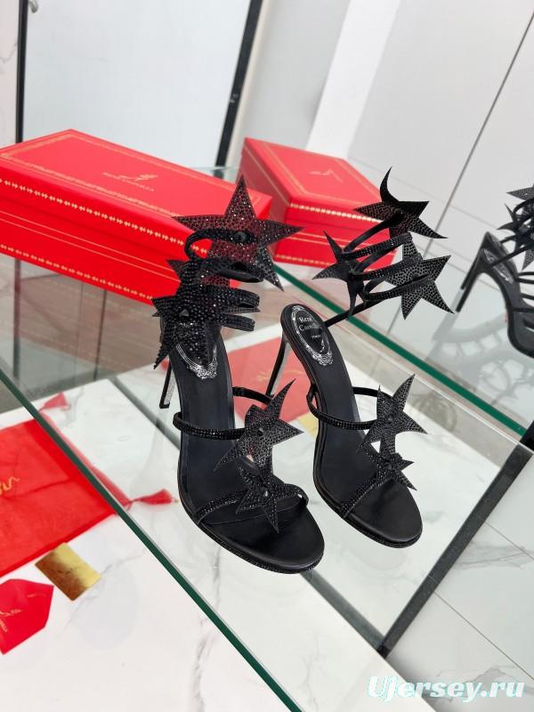 2025 Women RC Black Leather High Heel Sandal Star Detail LY00340
