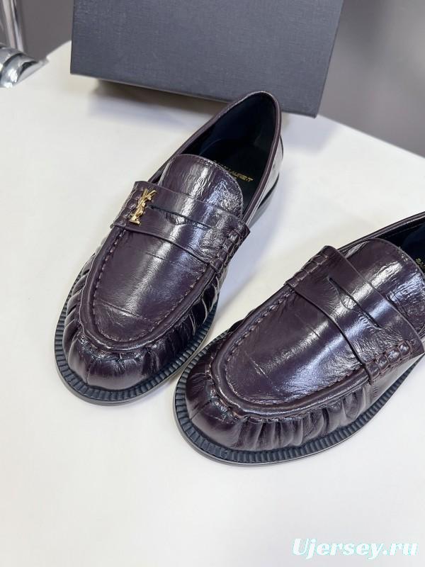 2025 Women Yves Saint Laurent Black Calf Leather Loafers KFY00350