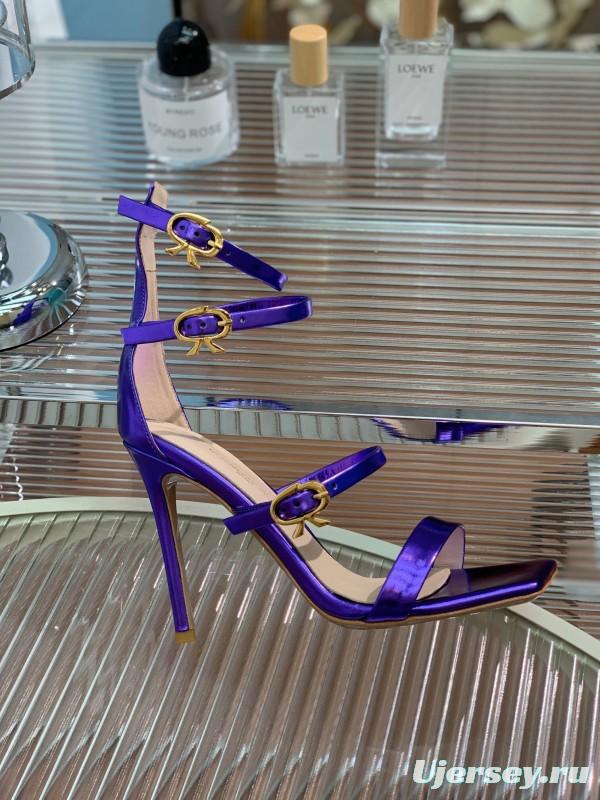 2025 Women Gianvito Rossi Purple Leather High Heel Buckle Sandals