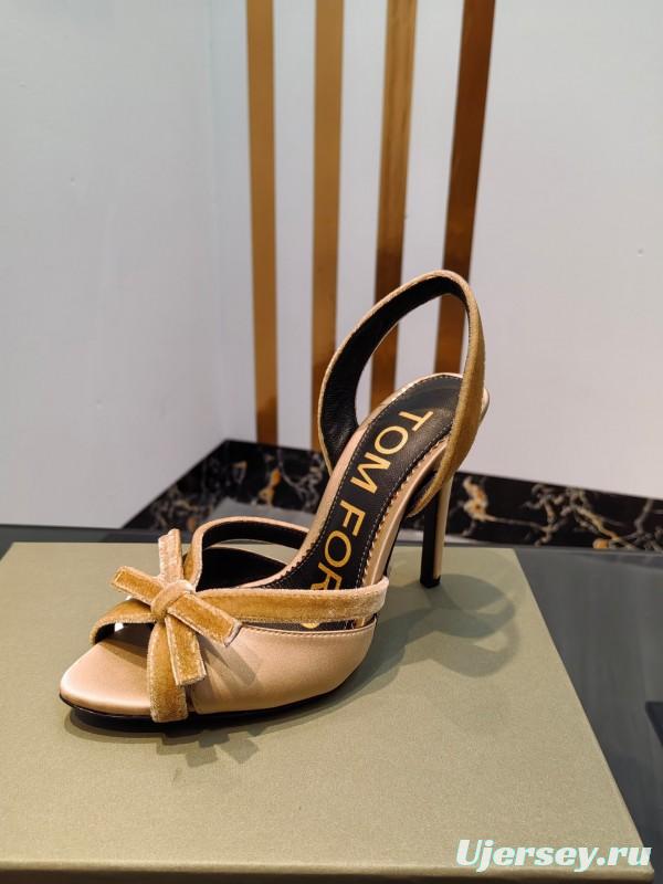 2025 Women TOM FORD Beige Velvet Silk High Heel Slingback Bow KFY00300