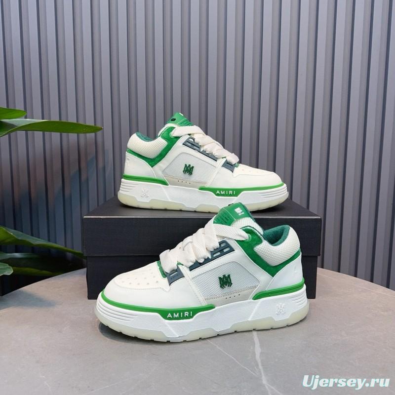 2024 Unisex Amiri White Green Leather Mesh Sneakers MJ00360