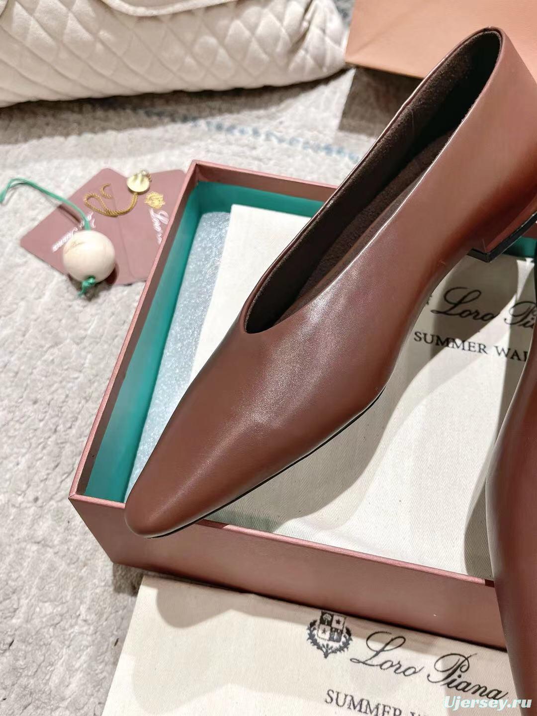 2025 Women Le Parmentier Brown Leather Ballet Flats LY00300