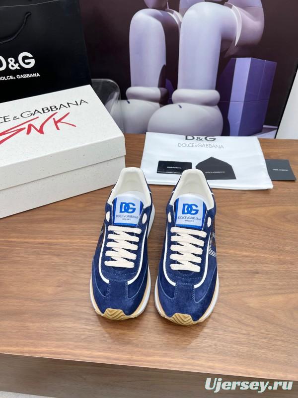 2025 Men Dolce & Gabbana Blue Suede Leather Sneakers LY00300