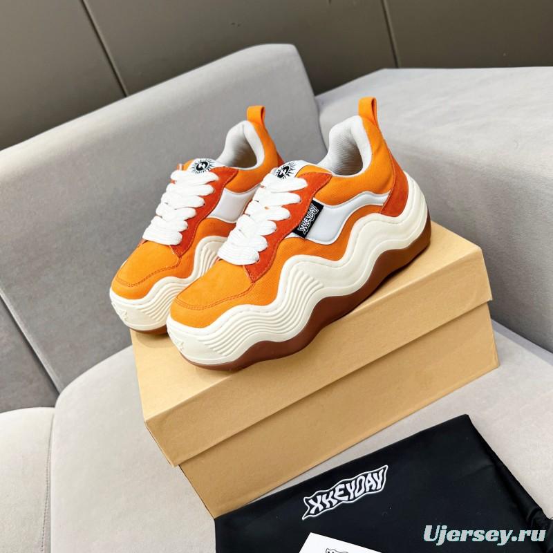 2025 Women HEYDAY Orange White Suede Canvas Wave Sneakers KFY00260