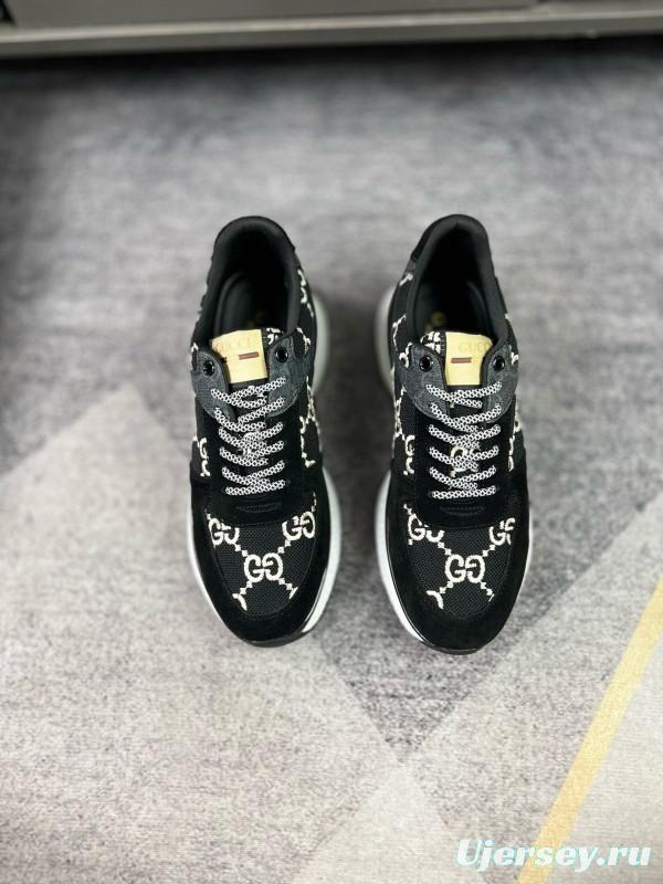 2024 Men Gucci black white fabric suede sneakers MJ00260