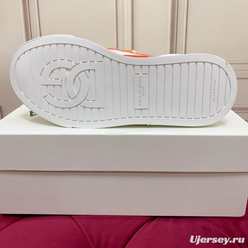 2025 Unisex Dolce & Gabbana Orange White Mesh Leather Sneakers