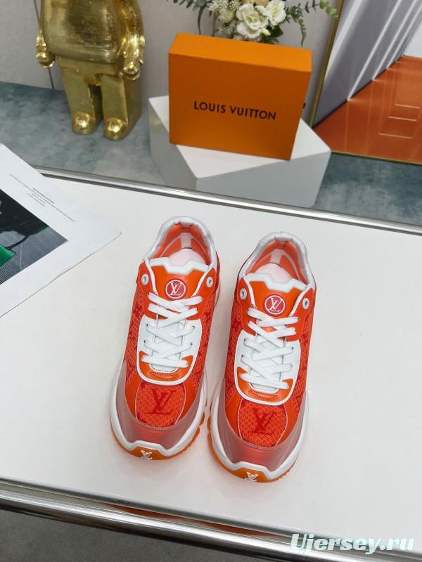 2025 Unisex Louis Vuitton Orange White Mesh Leather Sneakers LY00340(F)/LY00341(M)