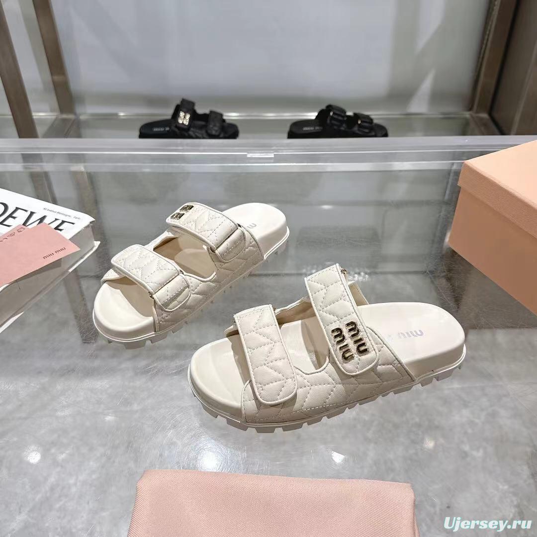 2025 Women Miu Miu White Leather Sandals