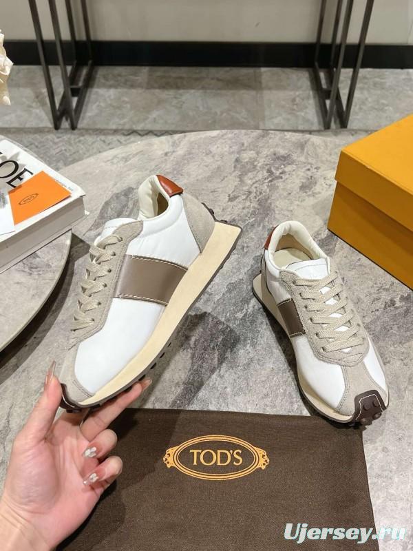 2025 Women TOD'S White Beige Suede Nylon Sneaker KFY00330