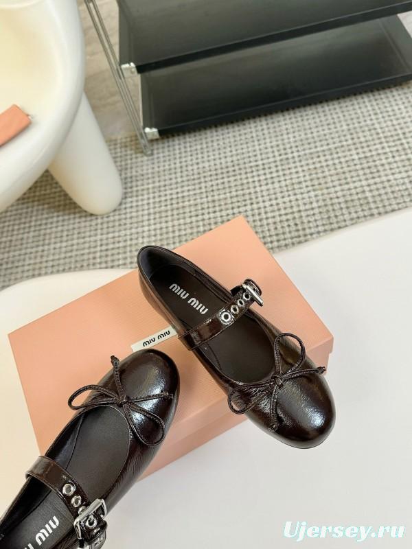 2025 Women Miu Miu Brown Leather Mary Jane Buckle KFY00300