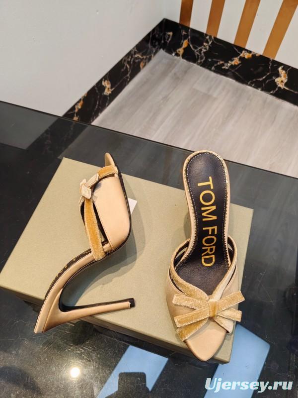 2025 Women TOM FORD Beige Suede High Heel Open Back Sandals KFY00290