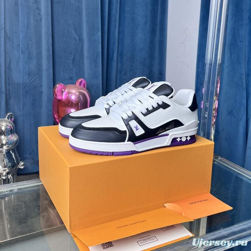 2025 Unisex Louis Vuitton White Black Purple Leather LV Trainer