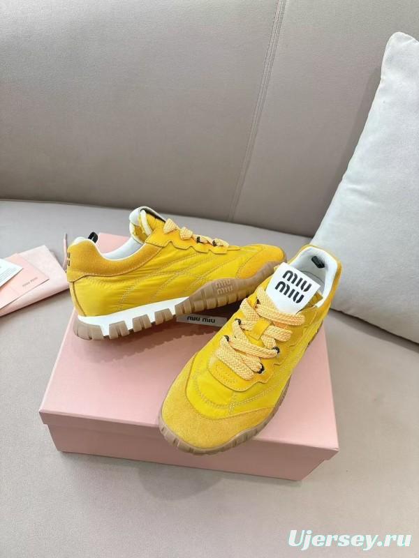 2025 Women Miu Miu Yellow Suede Sneakers KFY00280