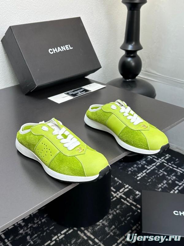 2025 Women CHANEL Green Suede Casual Sneakers Handmade For LY00360(F)