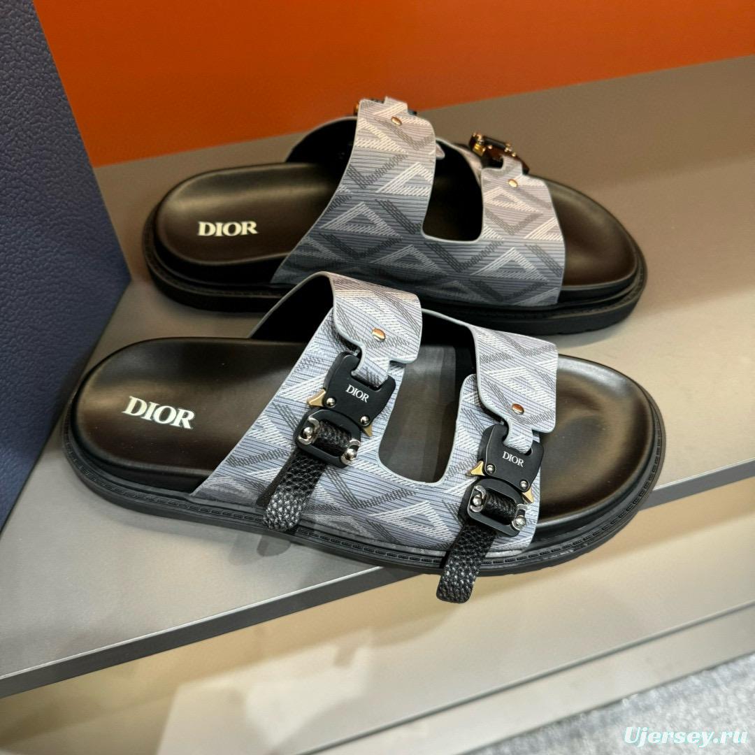 2024 Men Dior Grey Canvas Leather Sandals Buckle