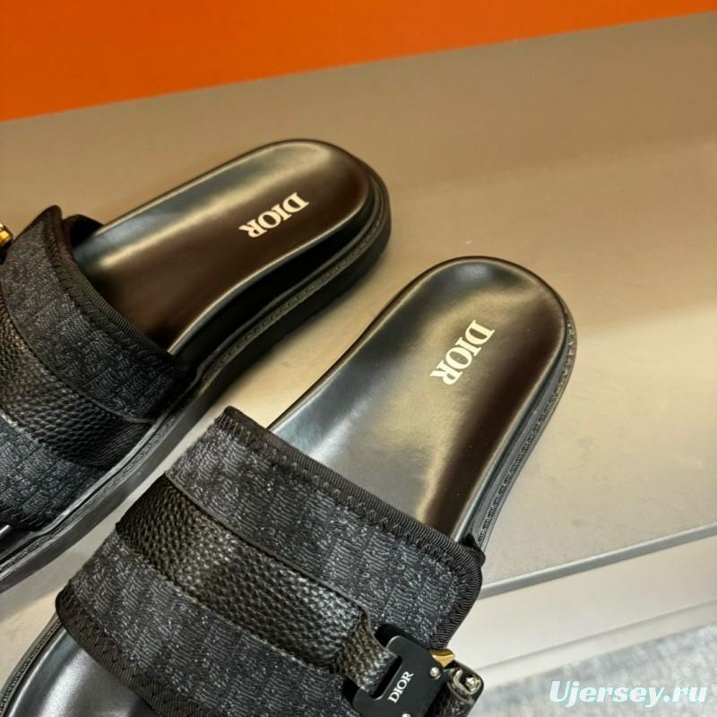 2024 Slippers Dior Black Fabric Leather Slippers