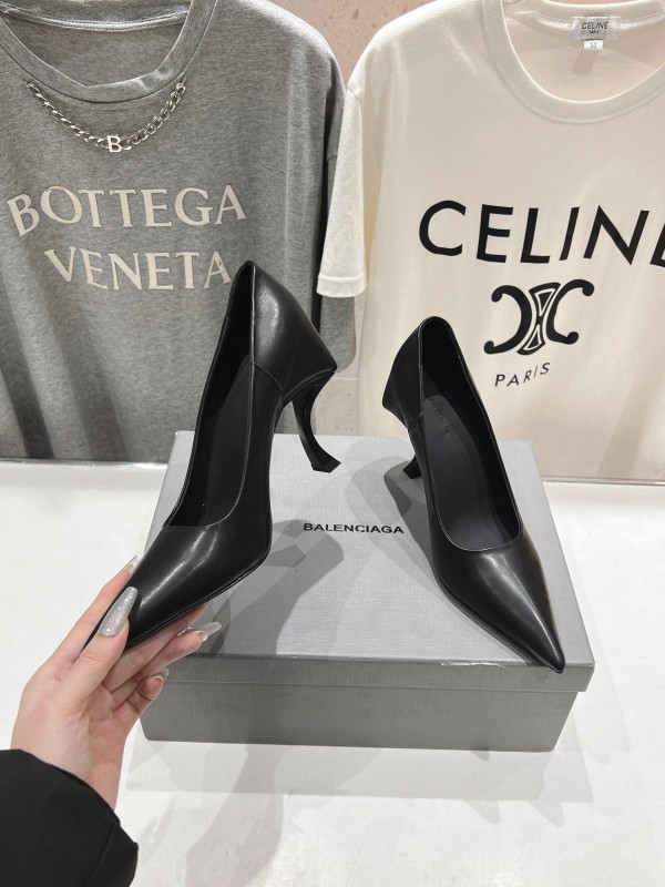2025 Women Balenciaga Black Leather High Heels