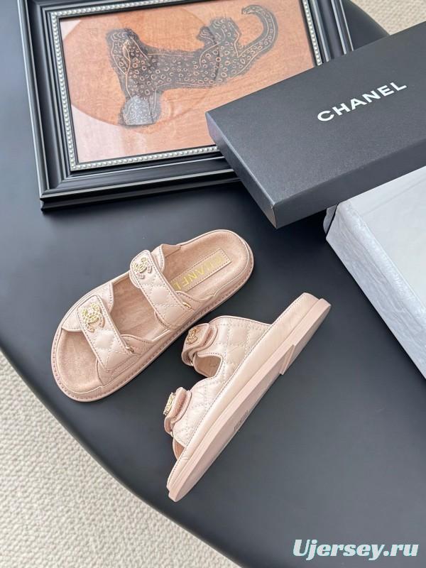 2025 Women Chanel Beige Leather Sandals LY00310