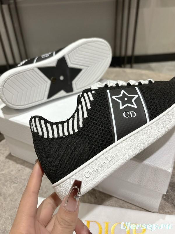 2025 Women Dior Black White Knit Leather Sneakers KFY00330
