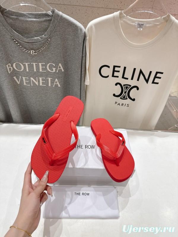 2025 Women The Row Red Rubber Flip Flops Casual Summer Sandals High-Quality Molded Sole KFY00160(F)