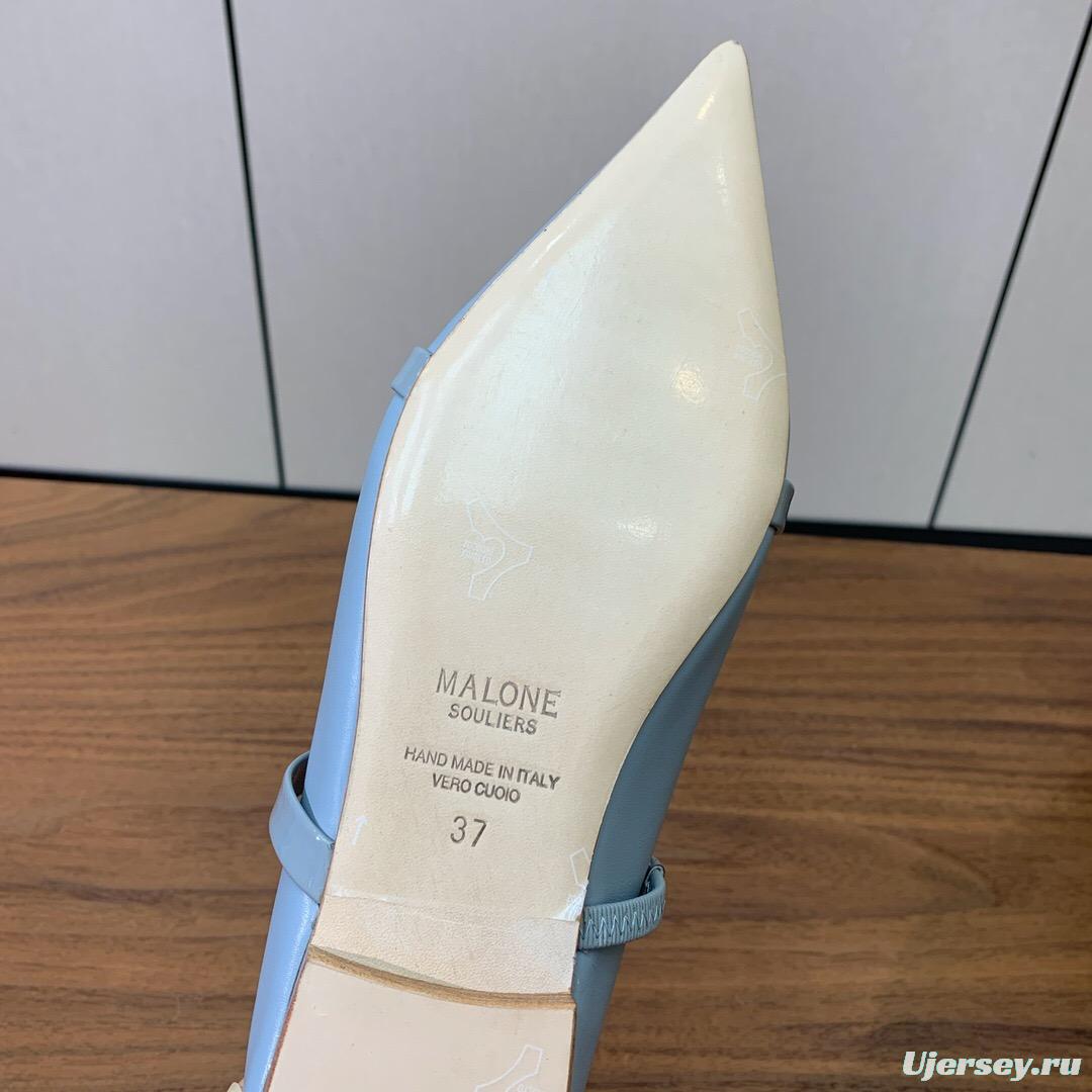 2025 Women Malone Souliers Light Blue Leather Flat Mule
