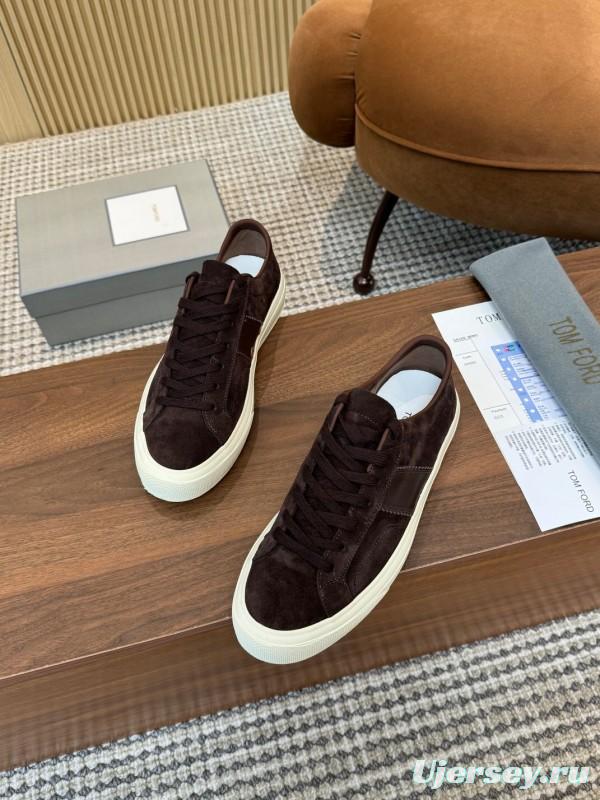 2025 Men TOM FORD Dark Brown Black Suede Leather Sneakers LY00360