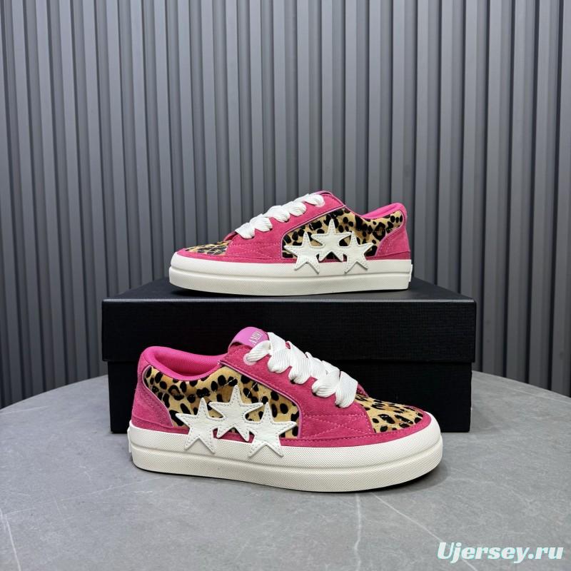 2025 Unisex Amiri Pink Leopard Suede Leather Sneakers