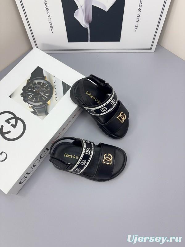 2025 Kids Dolce & Gabbana Black White Leather Sandals