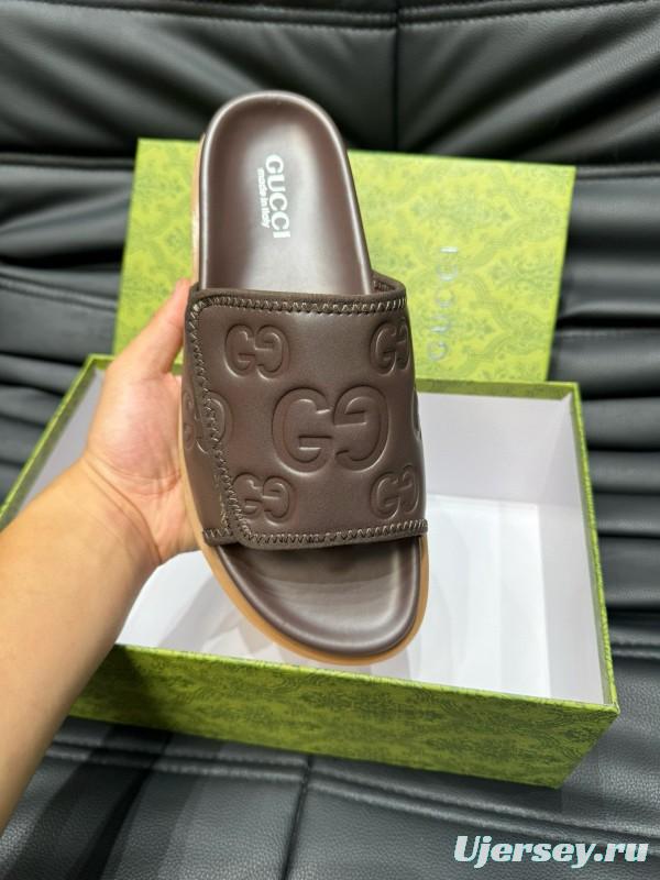 2024 Gucci Brown Leather Slippers MJ00200