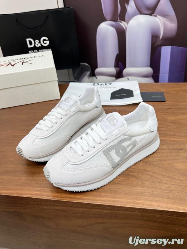 2025 Unisex Dolce & Gabbana White Mesh PU Sneakers LY00300