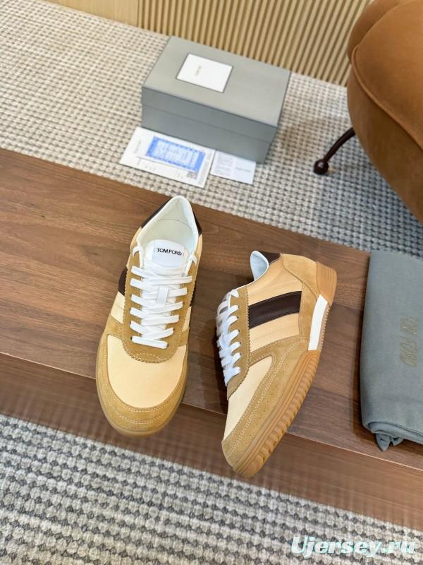 2025 Men TOM FORD Beige Brown Suede Leather Sneakers LY00360