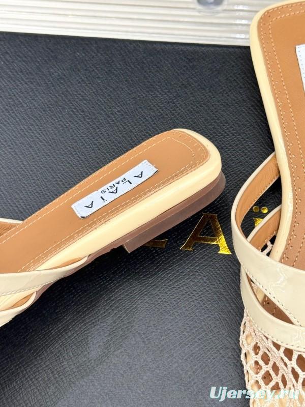 2025 Slippers AlAIA Beige Leather Mesh Slip-on KFY00260