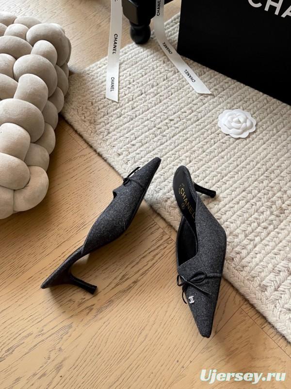 2025 Women Chanel Black Fabric Mules