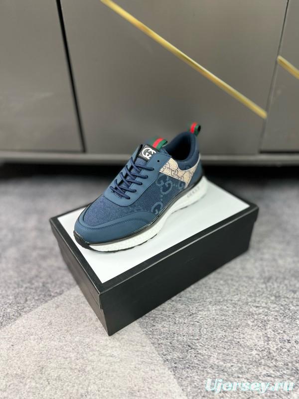 2024 Men Gucci Blue Beige Mesh Leather Sneakers MJ00260