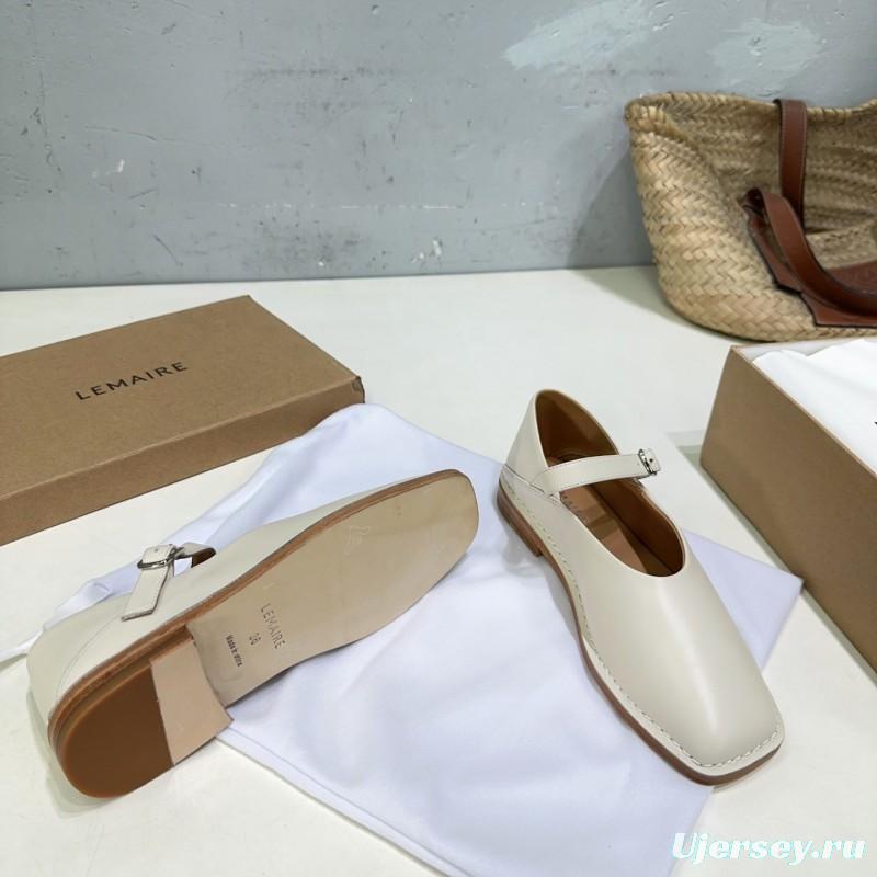 2025 Women Lemaire White Leather Mary Jane Strap Shoes