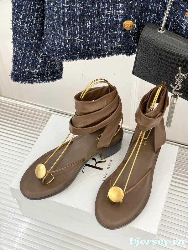 2025 Women Yves Saint Laurent Brown Leather Sandals KFY00300