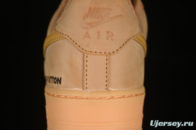Louis Vuitton x Nike Air Force 1 '07 Low Casual Sneakers with Monogram Print in Wheat - CJ9179-200