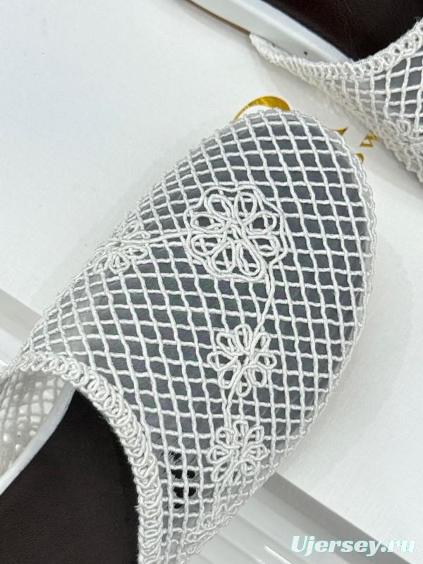 2025 Women Yves Saint Laurent White Mesh Slippers KFY00260
