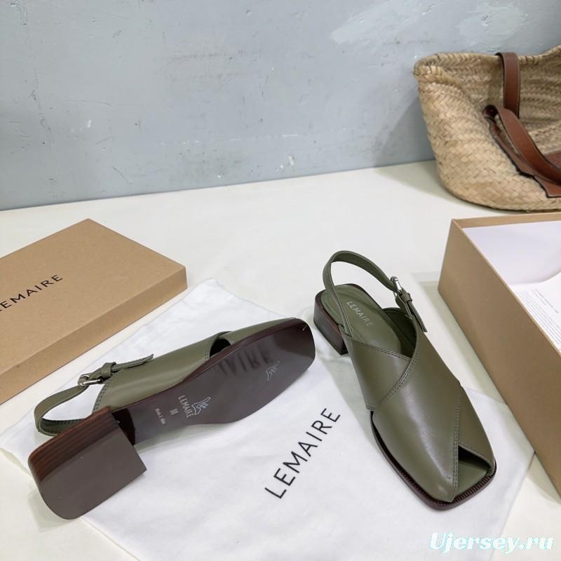 2025 Women Lemaire Green Leather Slingback Sandals KFY00310