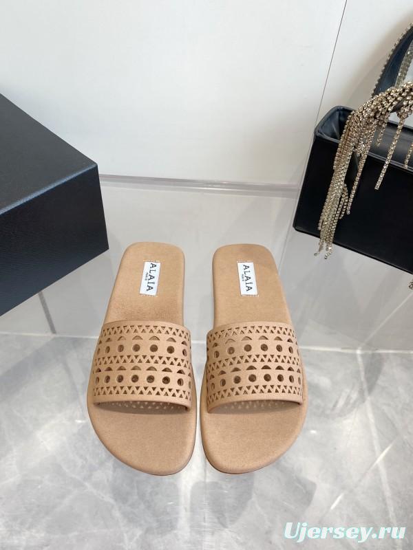 2025 ALAIA Beige Leather Slippers KFY00280