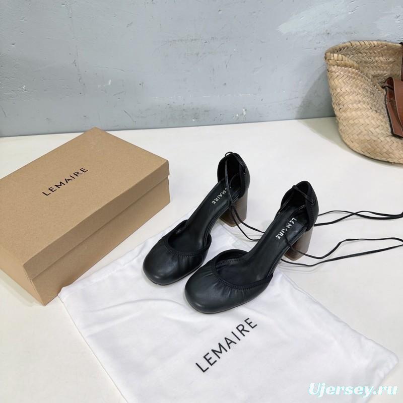 2025 Women LEMAIRE Black Leather Mary Jane Block Heel KFY00300