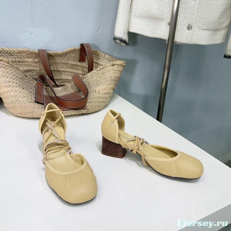 2025 Women LEMAIRE Light Yellow Lamb Leather Mid Heel Mary Jane KFY00300