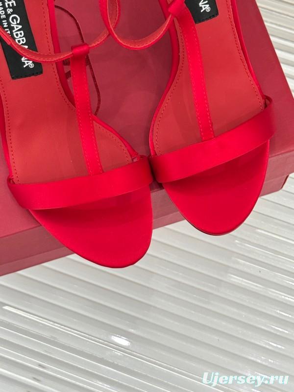 2025 Women Dolce & Gabbana Red Leather High Heel Sandals KFY00300